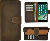 iPhone SE 2020 hoesje - iPhone 7 hoesje - iPhone 8 hoesje - Bookcase - Portemonnee Hoesje Echt leer Wallet case Antiek Bruin