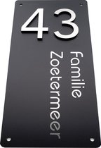 zwart rvs naambordje voordeur met rvs opliggende cijfers 12x20cm