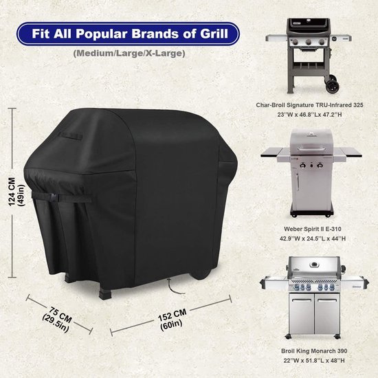 Sotor BBQ Cover, Grill Tarpaulin Waterproof 600D Dubbellaags Materiaal Bilaterale Vaste Gesp, BBQ Cover Beschermende Cover Cover voor Weber, Holland, Char Broil (152 x 75 x 124 cm) - Sotor