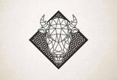 Line Art - Stier 1 met achtergrond - M - 60x60cm - Zwart - geometrische wanddecoratie