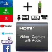 BalkaVision®-Gaming HDMI capture card met gratis 16 GB USB stick-1080P/4K Ultra HD-Video capture card met Loop-out Audio+HDMI naar USB 2.0 - inclusief HDMI kabel- capture card geschikt voor a