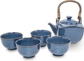 Exclusieve Japanse  servies thee set bestaande uit theepot 600 ml met theefilter 4 theemokken hoogte 5 cm diameter 8,5.