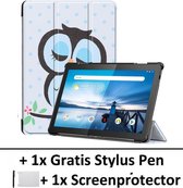 Smart Cover Book Case Hoes Voor Lenovo Tab M10 HD Gen 2 (2de generatie) TB-X306 - Tri-Fold Multi-Stand Flip Sleeve - Front & Back Beschermhoes Met Screen Protector & Stylus Pen - Slapende Uil