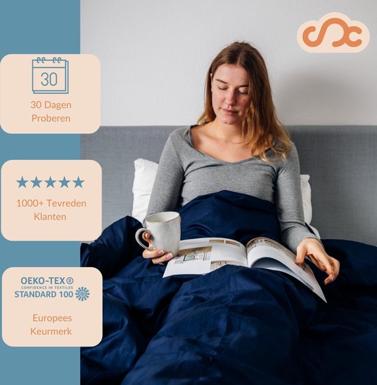 Verzwaringsdeken Set Katoen 6 KG Weighted Blanket Beter Slapen – Wasbare Hoes Katoen – 200 x 140 – Donkerblauw
