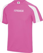 FitProWear Contrast Sportshirt Heren Roze/Wit  - Maat XL - Sportshirt - T-Shirt - Sportkleding - Sportshirt korte mouwen - Sportshirt Polyester - Heren Shirt