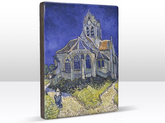 De kerk in Auvers-sur-Oise - Vincent van Gogh - 19,5 x 26 cm - Niet van echt te onderscheiden schilderijtje op hout - Mooier dan een print op canvas - Laqueprint.
