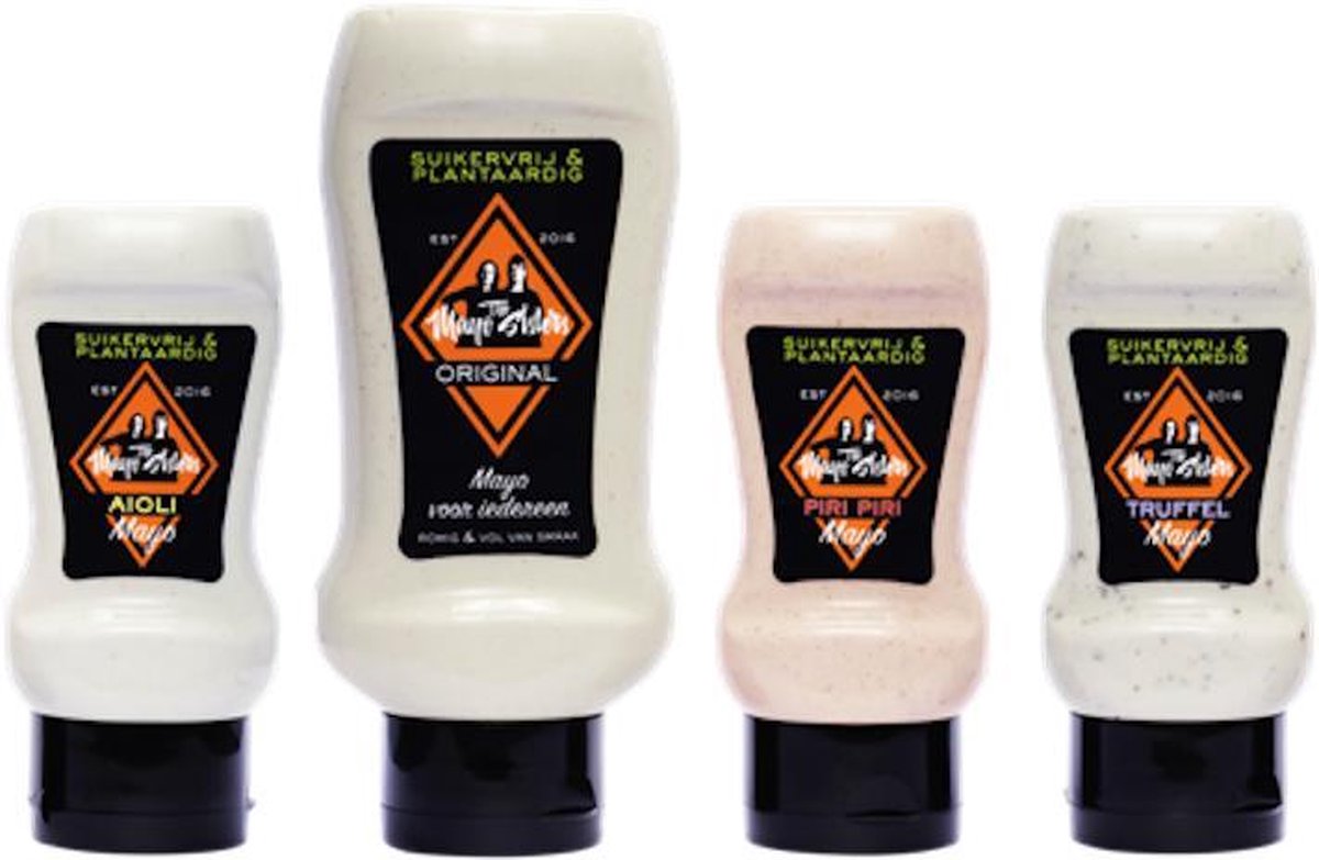 The Mayo Sisters Set van 4 Mayo's (Original 450ML + Truffel 250ML + Piri Piri 250ML + Aioli 250ML)
