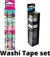 Washi tape - combi set van 2 - meisje - zwart - wit -grijs- goud - rood - groen -fleurig