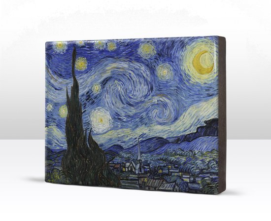 The starry night - Vincent van Gogh - 26 x 19,5 cm - Niet van echt te onderscheiden schilderijtje op hout - Mooier dan een print op canvas - Laqueprint.