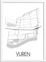 Vuren Plattegrond poster A3 + Fotolijst wit (29,7x42cm) - DesignClaud