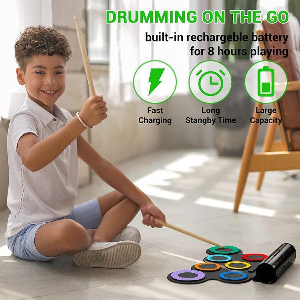 Kit De Batterie Tapis D'entraînement, Haut-parleur Intégré Coussinets En  Silicone Pad De Batterie électronique Pour Débutants Pour Enfants Pour L' entraînement Aux Percussions 