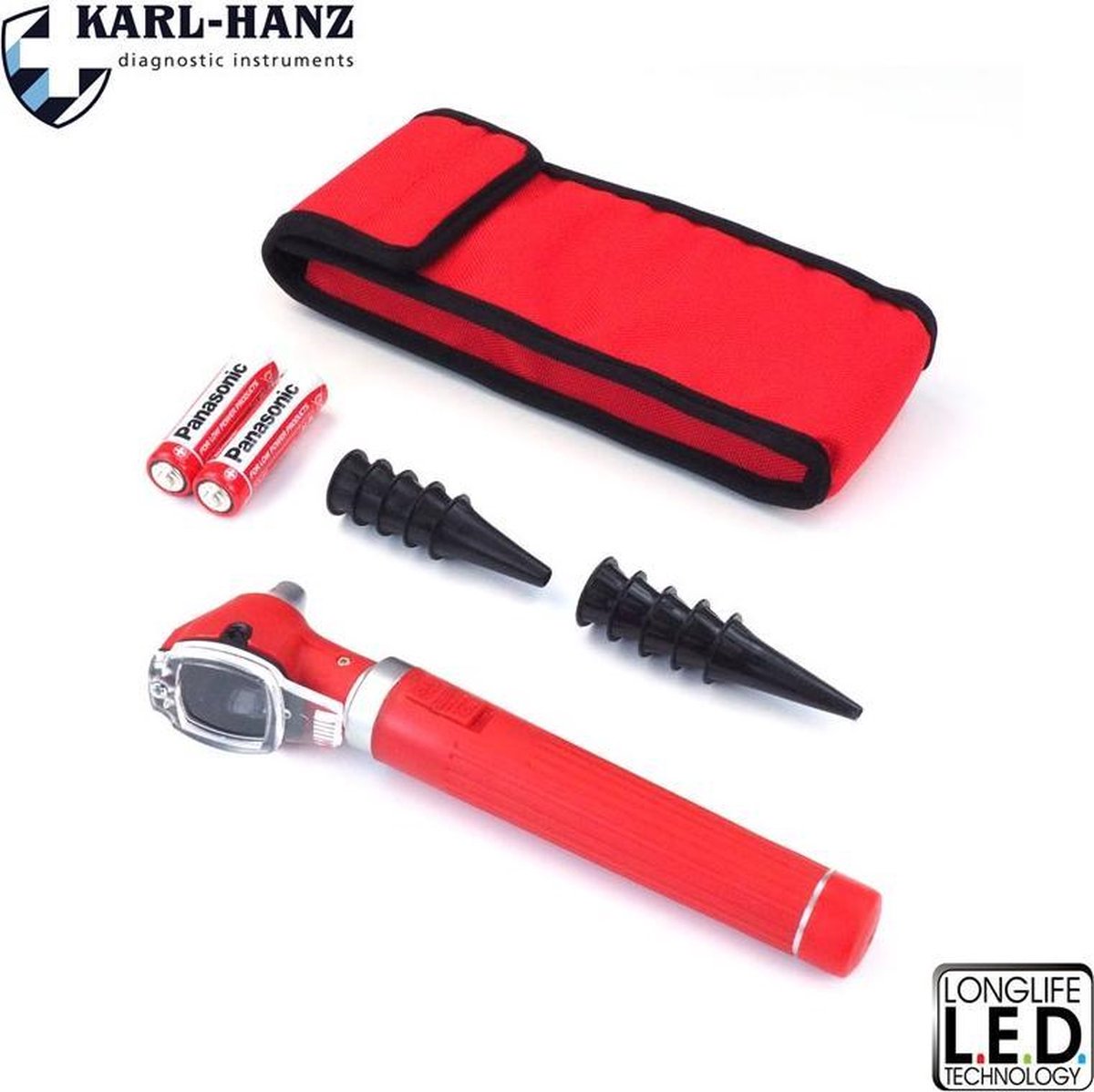 Goedkoopste Fiber Optic Otoscoop rood met LED verlichting