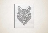 Line Art - Wolf vierkant 1 - S - 55x45cm - EssenhoutWit - geometrische wanddecoratie