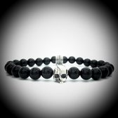 Natuursteen Armband met 925 Sterling Zilver Skull Bedel van 6.1gram Zilver , Handgemaakte Edelsteen Armband met 8mm (Blinkend Onyx) kralen