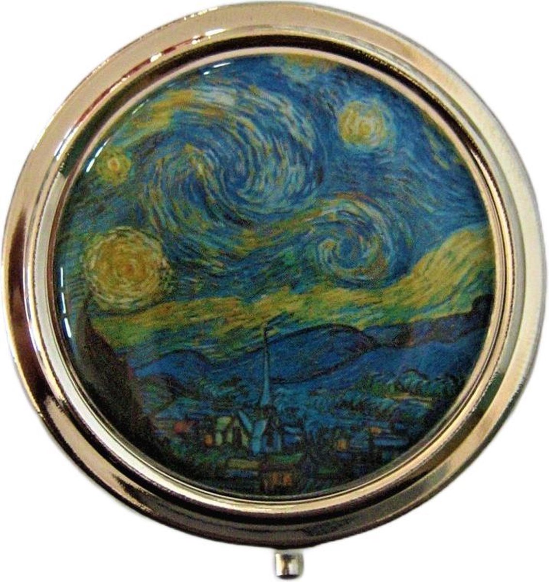 Pillendoosje Sterrenacht Vincent van Gogh, met spiegeltje en drie vakjes