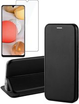 Hoesje geschikt voor Samsung Galaxy A42 - Screen Protector GlassGuard - Book Case Leer ThinShield Zwart & Screenprotector