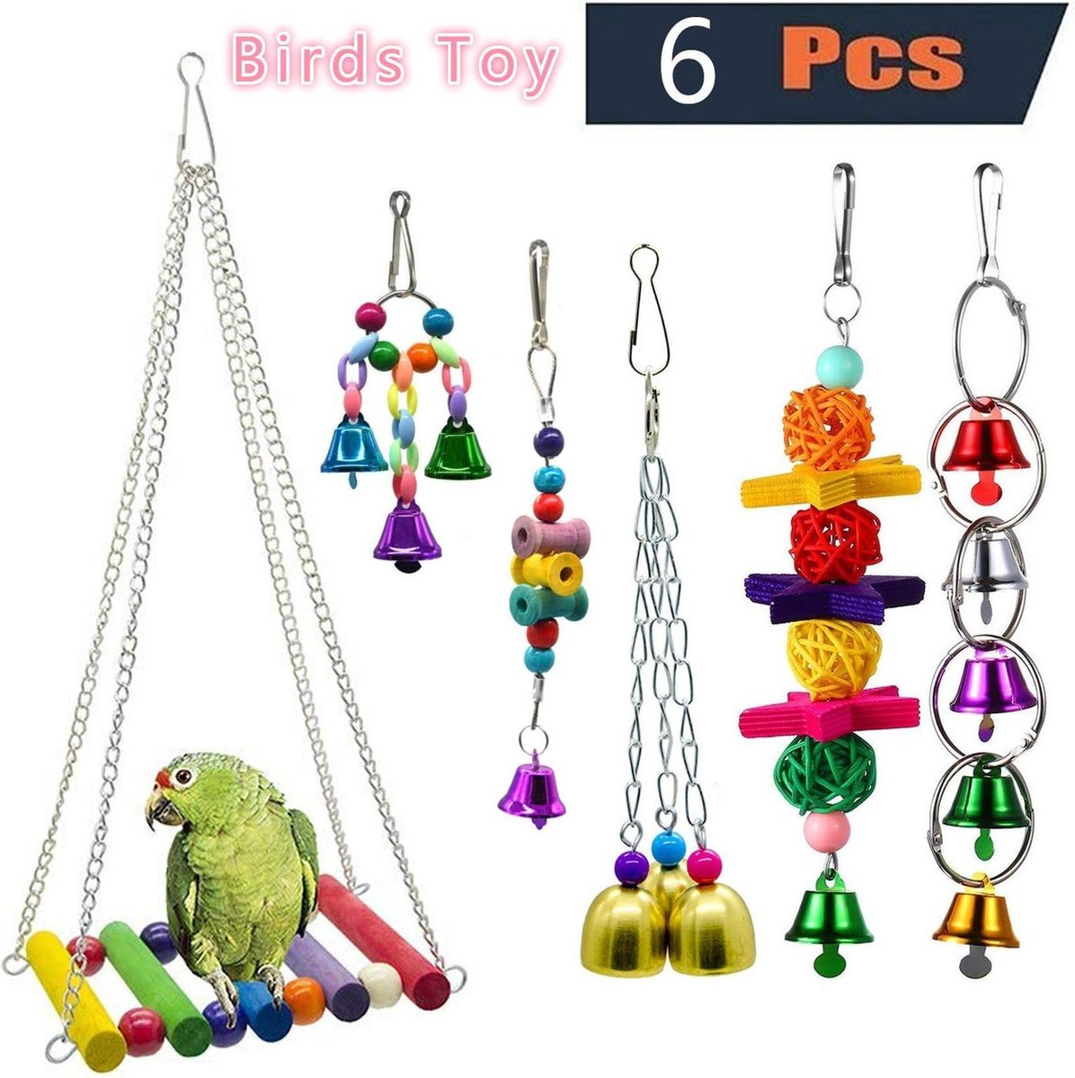Papegaai Speelgoed Set - 6 Speeltjes - Multikleur - Speelgoed voor dieren - Merkloos