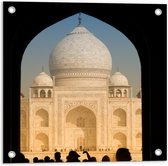 Tuinposter – Drukte bij Taj Mahal - India  - 50x50cm Foto op Tuinposter  (wanddecoratie voor buiten en binnen)