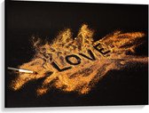 Canvas  - Gouden Glitters 'Love' Ingeschreven - 100x75cm Foto op Canvas Schilderij (Wanddecoratie op Canvas)
