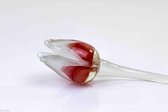 Rood witte tulp - Tulp van glas – bloem van glas – glaskunst – beeld van glas geschenk- cadeau