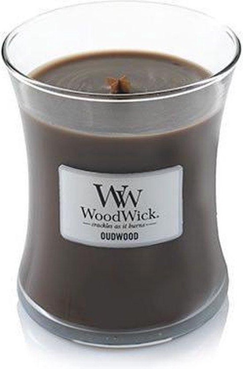 Woodwick Hourglass Medium Geurkaars Oudwood