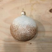 Doosje van 6 - Witte en Bronzen Gesuikerde Kerstballen van 8 cm - van glas