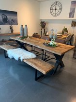 Boomstam Bank l hout l staal l 220x40x45 cm GEMONTEERD GELEVERD