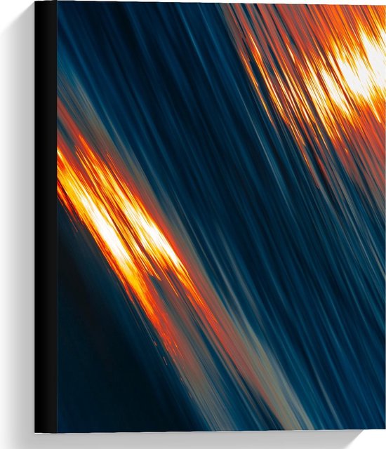Canvas  - Blauw/Oranje Lichtstrepen  - 30x40cm Foto op Canvas Schilderij (Wanddecoratie op Canvas)