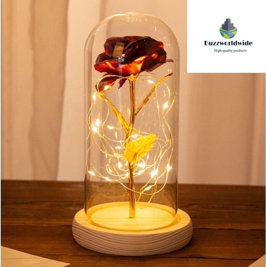 Buzzworldwide® - Gouden roos in glazen stolp met LED - Kerstcadeau- Beauty and the Beast - Uniek cadeau - Valentijn, Trouw & Liefde - Sinterklaas cadeau - Ook voor decoratie - Cadeau voor hem - Cadeau voor haar - Inclusief batterijen Buzzworldwide® - Gouden roos in glazen stolp met LED - Kerstcadeau- Beauty and the Beast - Uniek cadeau - Valentijn, Trouw & Liefde - Sinterklaas cadeau - Ook voor decoratie - Cadeau voor hem - Cadeau voor haar - Inclusief batterijen