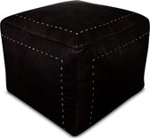Leren poef - Zwart - Vierkante poef met stiksel - Handgemaakt en uniek - 40 × 40 × 35 cm - Gevuld geleverd - Poufs&Pillows