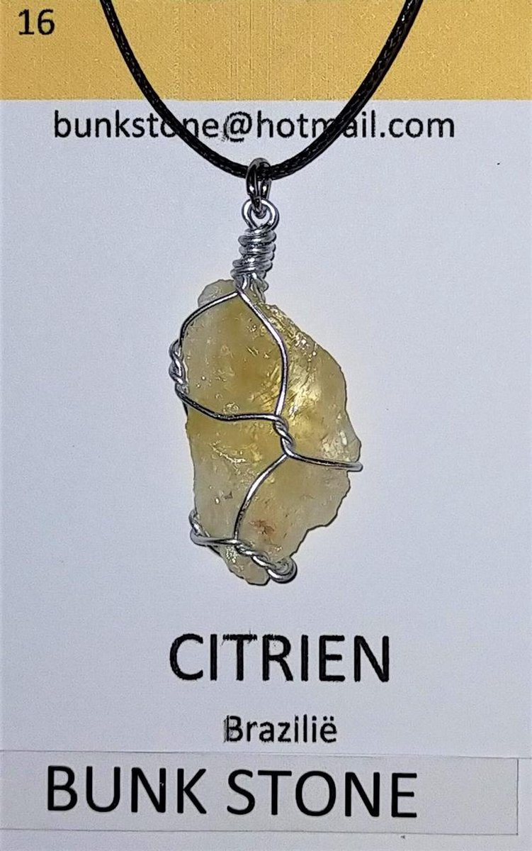 Citrien - 100 % natuurlijke edelsteen -Bunkstone - Gratis verzending - Hanger - Spirituele steen - Anti allergisch sieraad - Gratis koordje - Edelstenen