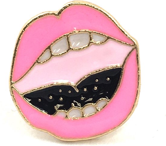 Épingle en émail de bouche ouverte aux lèvres roses 2,1 x 1,9 cm