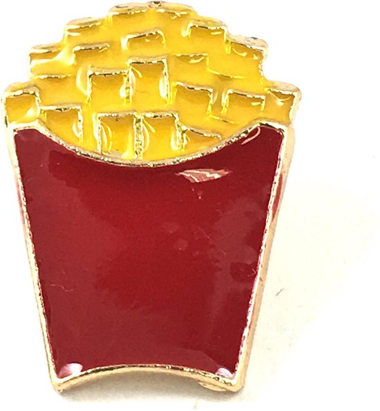 Épingle en émail d'un bol rouge avec frites 2,7 x 1,9 cm