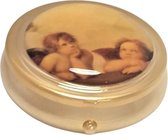 Zeeuws Meisje - Luxe pillendoosje -  messing verguld met echt laagje goud - afbeelding engeltjes Raphael - met spiegeltje
