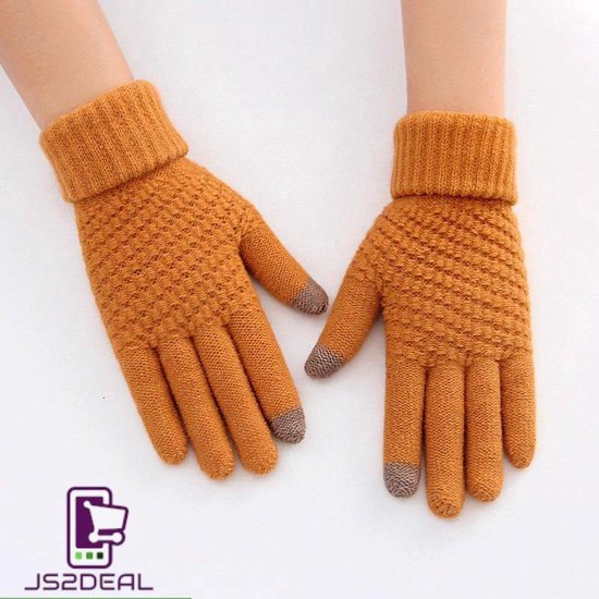 Warme Handschoenen | Luxe Gebreide Winter Handschoenen | Touch Tip Gloves | Touchscreen | Voor fiets, motor, scooter, sporten en wandelen | One-size | Winterhandschoenen | Unisex | Dames en Heren | Mosterd Geel
