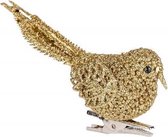 Set van 2 gouden glitter kerst vogeltjes op clip, 13 x 4 cm