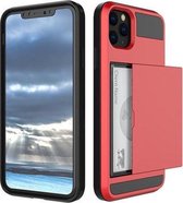 Hoesje voor iPhone 12 / 12 Pro (6.1) - Hard case hoesje met ruimte voor pasjes - Rood - Pasjeshouder telefoonhoesje -