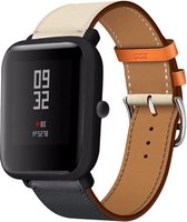 Leer Smartwatch bandje - Geschikt voor  Xiaomi Amazfit Bip leren bandje - wit/donkerblauw - Horlogeband / Polsband / Armband