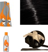 XP100 haarverf pakket kleur 1.0  Zwart (1x 100ML) met 9% waterstof ( 1x 250ML) incl verfbakje, kwast, maatbeker, puntkam en handschoenen