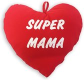 Sierkussen - Hart Met Tekst "super Mama" - Rood - 15 Cm X 30 Cm