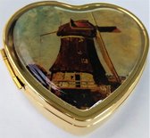 Zeeuws Meisje - Juwelendoosje - Hartvorm, messing verguld met echt laagje goud - afbeelding molen Gabriel