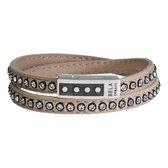 Bela Donaco Wikkelarmband Business line W7 – RVS – Swarovski kristallen – beige nappa leder