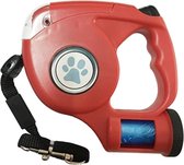 Hondenriem - Automatische tractiegordel flexibel met LED lichtjes en bijhorende hondenzakjes - 5 meter riem - Honden Trainen - Rood