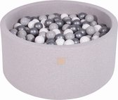 MeowBaby® Ronde Ballenbak set incl 300 ballen 90x30cm - Licht Grijs: Wit, Grijs, Zilver