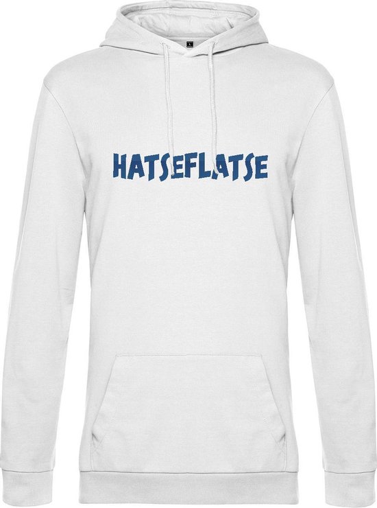 Hoodie met opdruk “Hatseflatse” - Witte hoodie met blauwe opdruk – Trui met Hatseflats - Goede pasvorm, fijn draag comfort