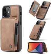 CASEME Apple iPhone 12 Back Cover Wallet Case - Portemonnee Hoesje - Bruin