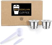 Brooklyn Premium - Herbuikbare Nespresso capsule set - 2 Capsules - Hervulbare Nespressocapsule - Hervulbare Nespresso cup - RVS - Compleet set - Koffie capsule - Herbuikbare capsule - Herbru