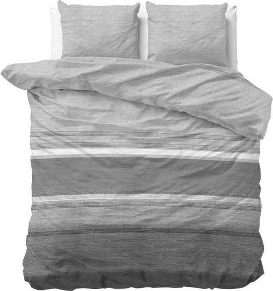 Sleeptime Flanel Stone Stripe - Dekbedovertrekset - Tweepersoons - 200x200/220 + 2 kussenslopen 60x70 - Grijs