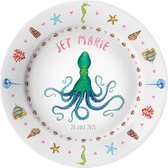 World of Mies kinderbordje met naam - octopus zeedieren - veilig kunststof - pasgeboren baby - kraamcadeau - Dieren in aquarel - geschilderd door Mies