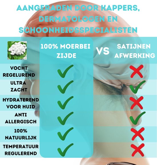 Zijden - Slaapmuts - Bonnet - 100% silk bonnet - Medium - Zacht & stralend haar - Zijden Haarmuts - Haardoek met opbergzakje
